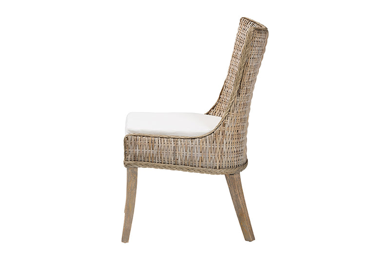 Novia Wingback Gray Rattan Dining Chair with Cushion