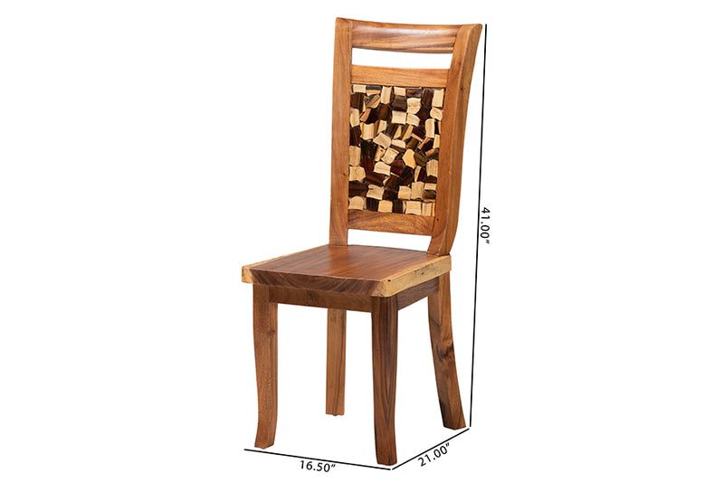 Juan Suar Wood Dining Chair with Mosaic Backrest Inlay