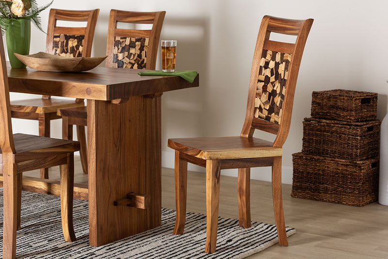 Juan Suar Wood Dining Chair with Mosaic Backrest Inlay