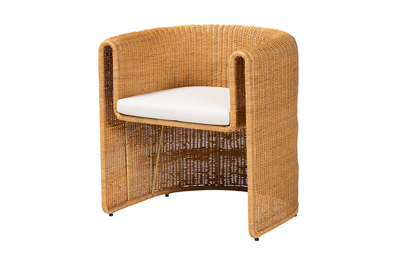 Katrina Natural Rattan Barrel Dining Chair with Curved Backrest