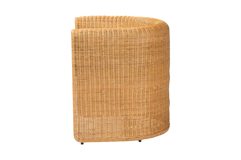 Katrina Natural Rattan Barrel Dining Chair with Curved Backrest
