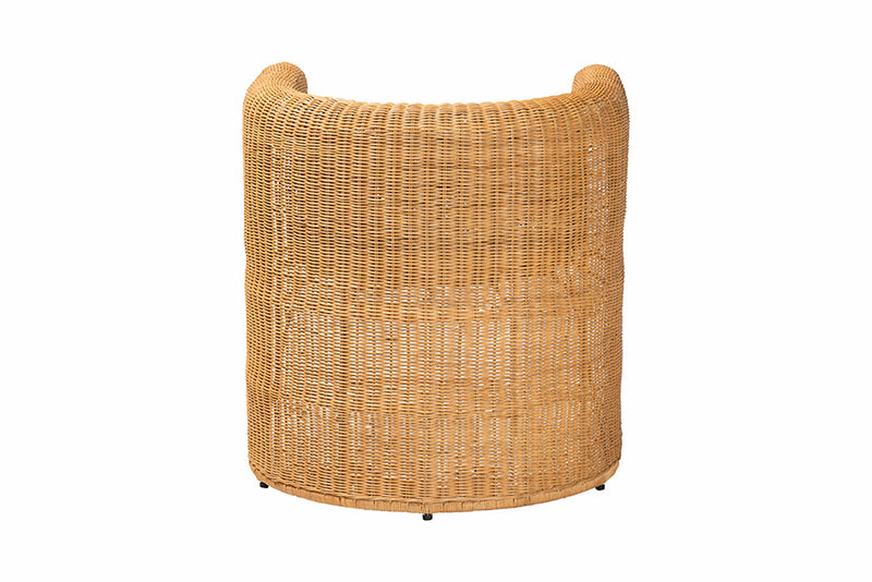 Katrina Natural Rattan Barrel Dining Chair with Curved Backrest