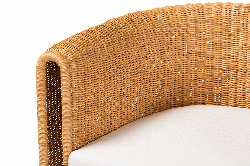 Katrina Natural Rattan Barrel Dining Chair with Curved Backrest