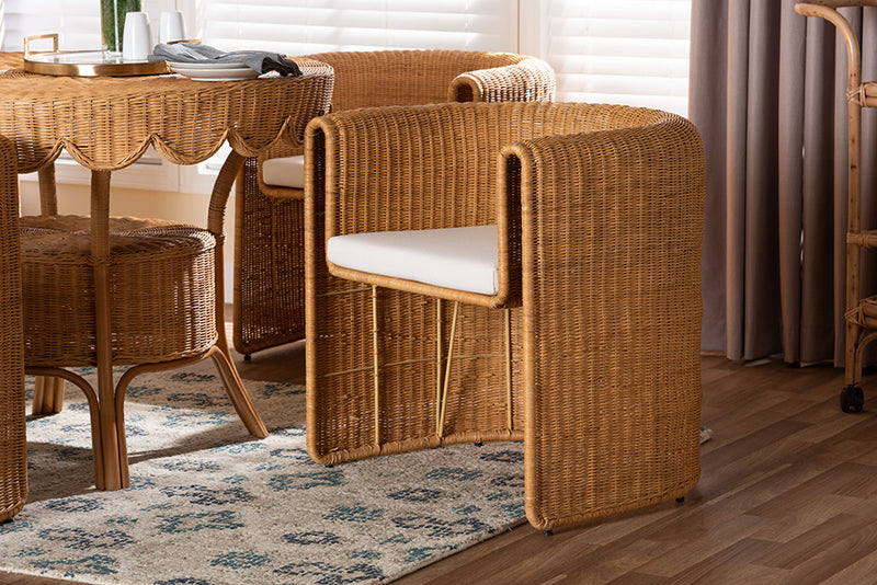 Katrina Natural Rattan Barrel Dining Chair with Curved Backrest