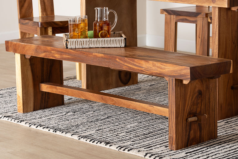 Jody Suar Wood Dining Bench with Live Edge Details