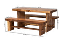 Jody Suar Wood 3-Piece Dining Set Rectangular Table and Two Benches