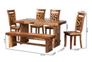 Juan Suar Wood 6-Piece Dining Set Rectangular Table with 4 Chairs and Bench