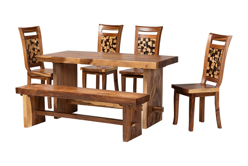 Juan Suar Wood 6-Piece Dining Set Rectangular Table with 4 Chairs and Bench