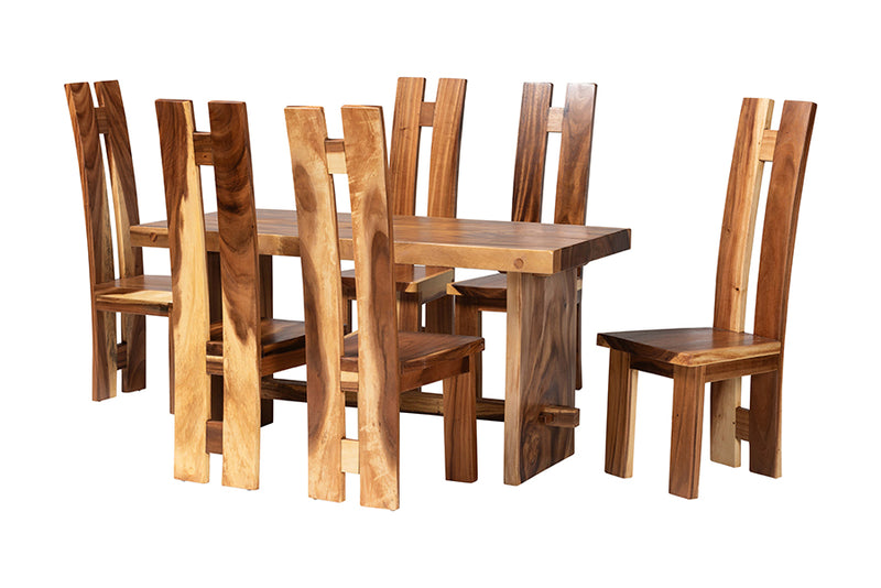 Lourdes Suar Wood 7-Piece Dining Set Rectangular Table and Six Tall Back Chairs