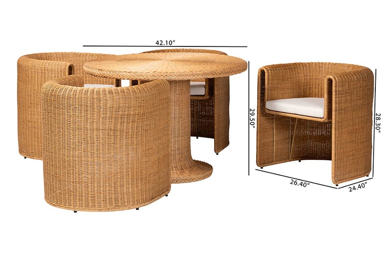 Amy 5-Piece Round Rattan Dining Set Wicker Pedestal Table and 4 Barrel Chairs