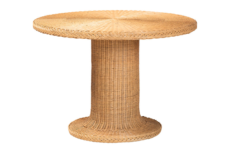 Amy 5-Piece Round Rattan Dining Set Wicker Pedestal Table and 4 Barrel Chairs