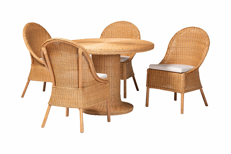 Angel 5-Piece Rattan Dining Set - Round Wicker Table and 4 Side Chairs