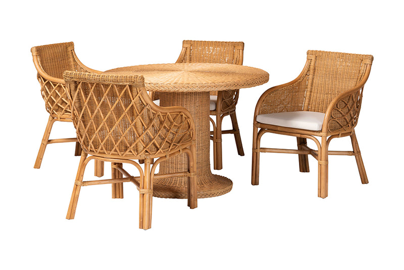 Tucson 5-Piece Rattan Dining Set - Round Wicker Table and 4 Armchairs