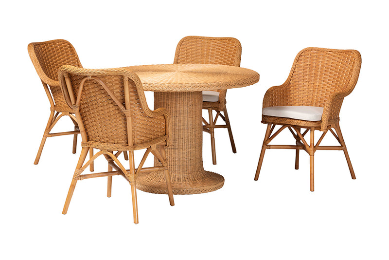Mark 5-Piece Rattan Dining Set - Round Wicker Table and 4 Armchairs