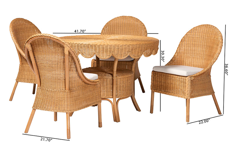 Maddy 5-Piece Rattan Dining Set - Round Wicker Table and 4 Side Chairs