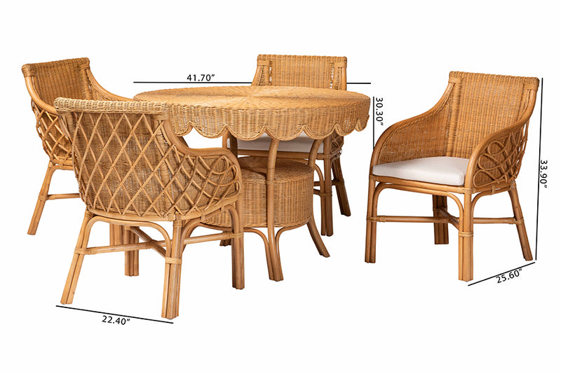 Jackie 5-Piece Rattan Dining Set - Round Wicker Table and 4 Armchairs