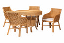Jackie 5-Piece Rattan Dining Set - Round Wicker Table and 4 Armchairs