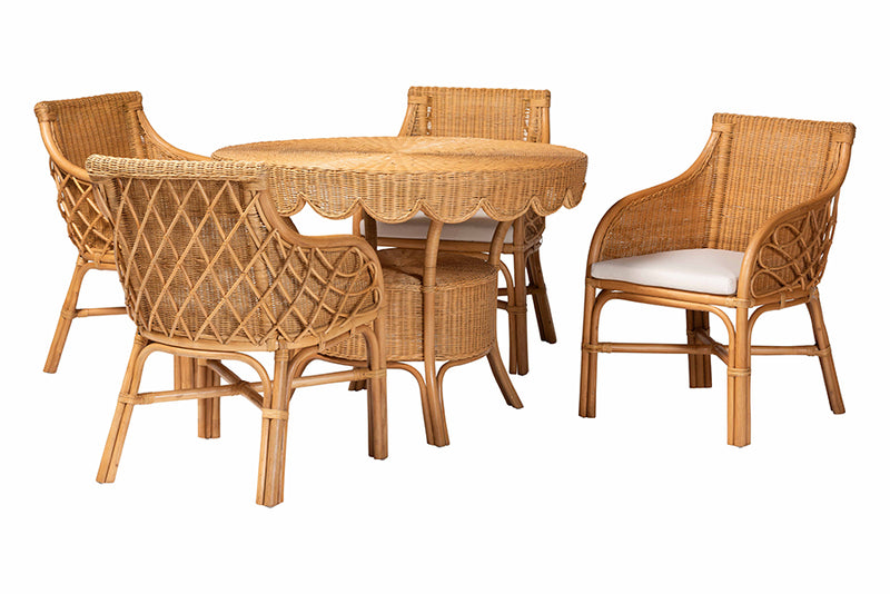 Jackie 5-Piece Rattan Dining Set - Round Wicker Table and 4 Armchairs