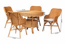 Jacky 5-Piece Rattan Dining Set - Round Wicker Table and 4 Armchairs