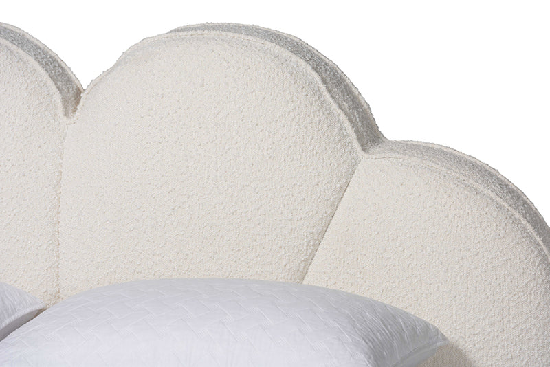 Joy Floating Platform Bed with Scalloped Headboard, Cream, Queen