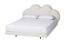 Joy Floating Platform Bed with Scalloped Headboard, Cream, King