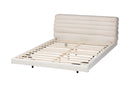Lenny Boucle Floating Bed with Channel Tufted Headboard, Cream, Queen