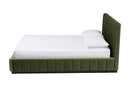 Benny Velvet Platform Bed with Channel Tufted Headboard, Moss Green, Queen