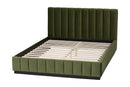 Benny Velvet Platform Bed with Channel Tufted Headboard, Moss Green, Queen