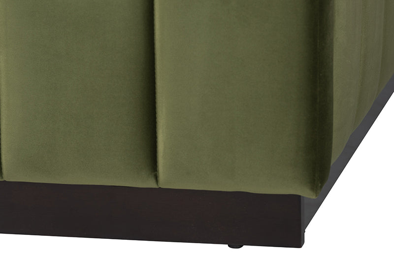Benny Velvet Platform Bed with Channel Tufted Headboard, Moss Green, Queen