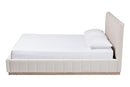 Benny Velvet Platform Bed w/Channel Tufted Headboard, Alabaster White, Queen