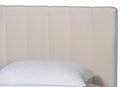 Benny Velvet Platform Bed w/Channel Tufted Headboard, Alabaster White, Queen