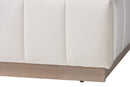 Benny Velvet Platform Bed w/Channel Tufted Headboard, Alabaster White, Queen