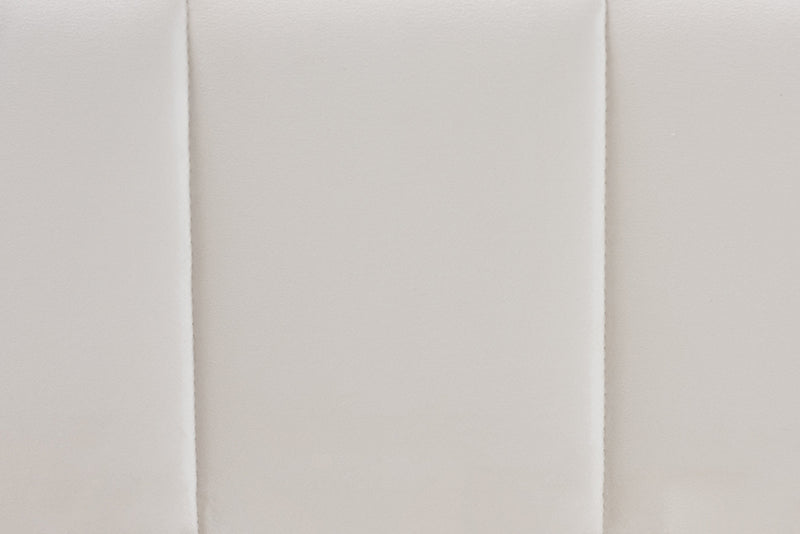 Benny Velvet Platform Bed w/Channel Tufted Headboard, Alabaster White, Queen