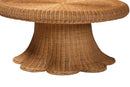 Benji Natural Rattan Round Coffee Table with Scalloped Pedestal Base