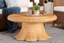 Benji Natural Rattan Round Coffee Table with Scalloped Pedestal Base