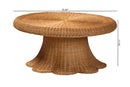Benji Natural Rattan Round Coffee Table with Scalloped Pedestal Base