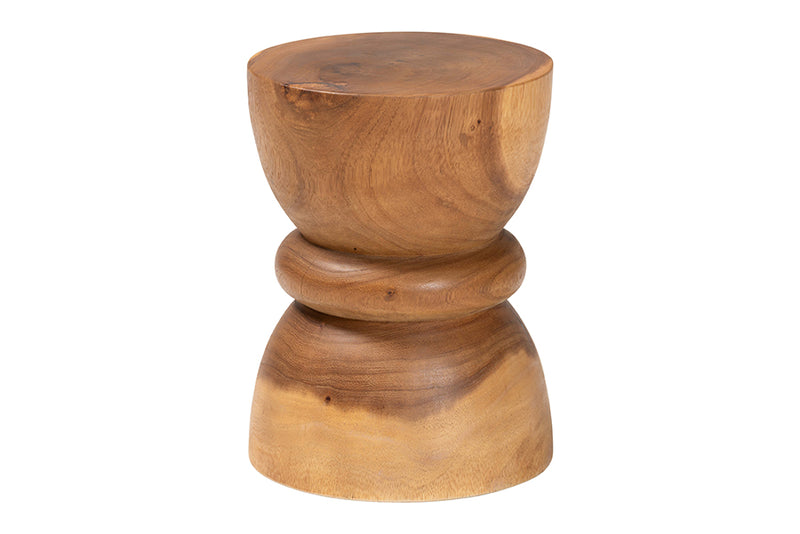Jodie Solid Suar Wood Sculptural End Table with Hourglass Design