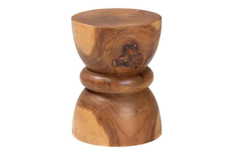 Jodie Solid Suar Wood Sculptural End Table with Hourglass Design