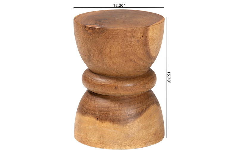Jodie Solid Suar Wood Sculptural End Table with Hourglass Design