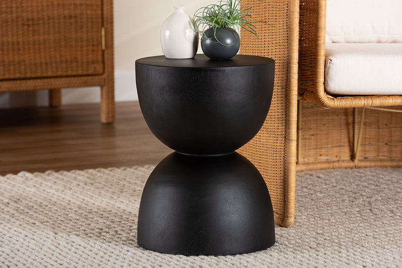 Joe Solid Suar Wood Sculptural End Table with Hourglass Design