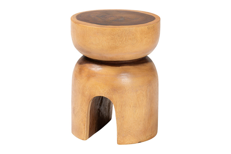 David Solid Suar Wood Sculptural End Table with Arched Base