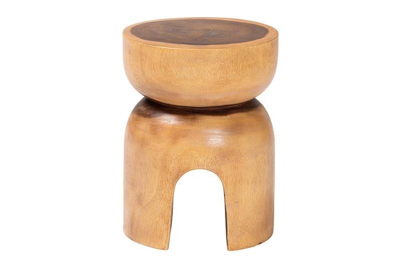 David Solid Suar Wood Sculptural End Table with Arched Base