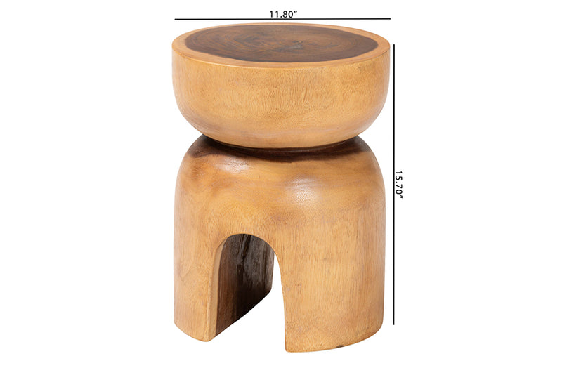 David Solid Suar Wood Sculptural End Table with Arched Base