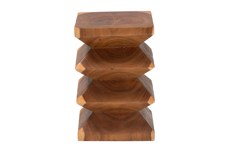 Kenneth Solid Suar Wood Sculptural End Table with Zigzag Design
