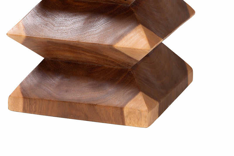 Kenneth Solid Suar Wood Sculptural End Table with Zigzag Design