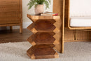 Kenneth Solid Suar Wood Sculptural End Table with Zigzag Design