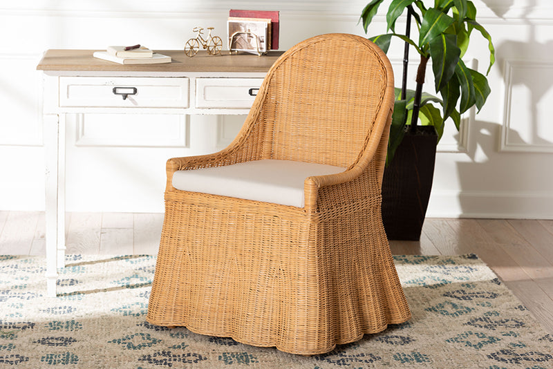 Linn Wicker Dining Chair with Scalloped Skirt, Natural Rattan