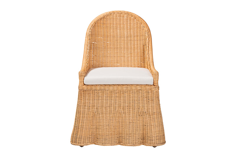 Linn Wicker Dining Chair with Scalloped Skirt, Natural Rattan