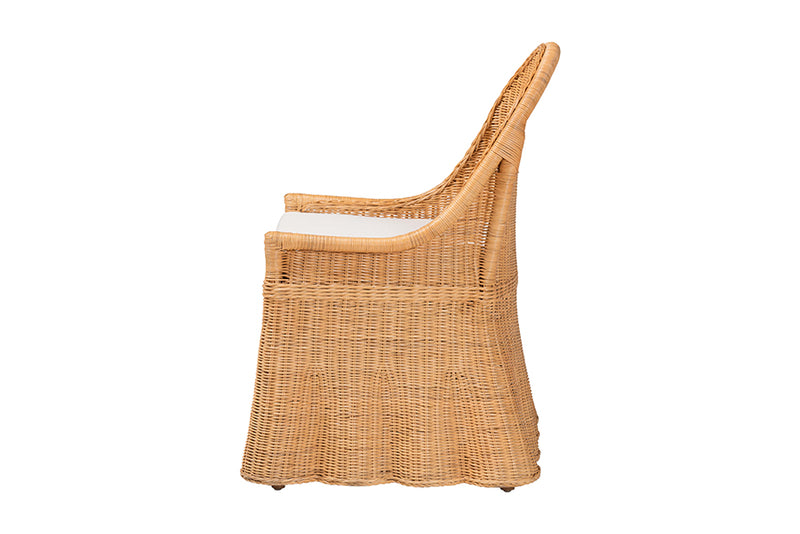 Linn Wicker Dining Chair with Scalloped Skirt, Natural Rattan