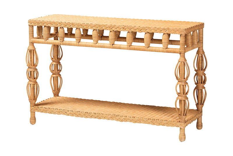 Kelsy Openwork Design Console Table, Natural Rattan